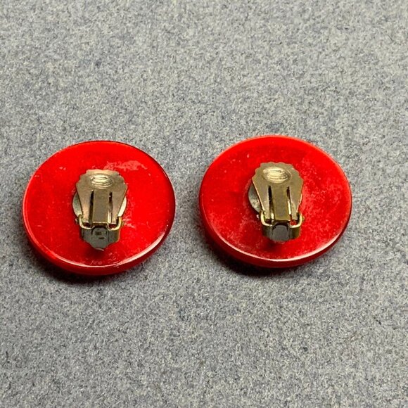 Moonstone Clip On Earrings As Is Red Round Translucent Retro Vintage Classic Mod - Picture 4 of 6